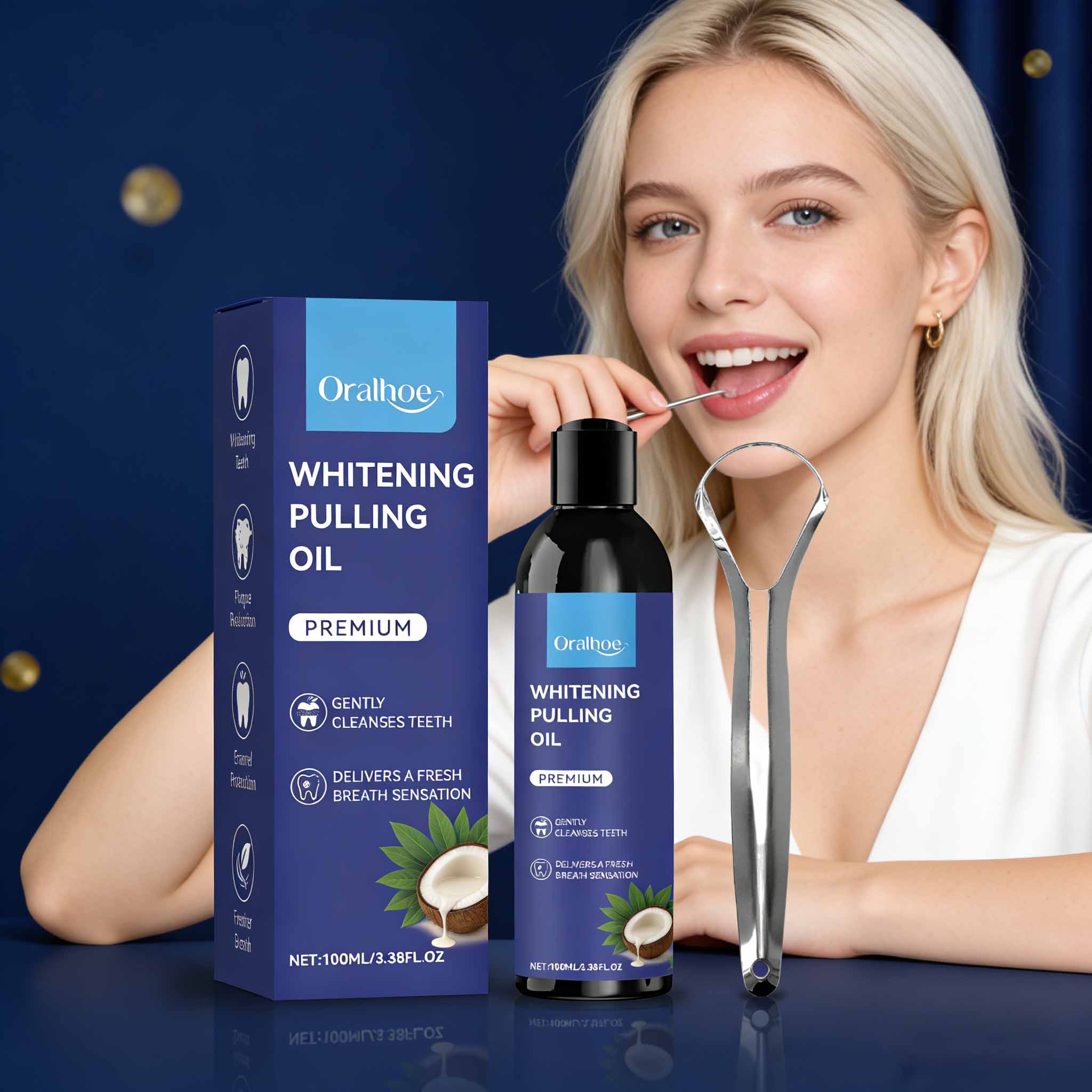 Teeth Whitening Oil Pulling - ORALHOE Whitening Pulling Oil Mouthwash Kit