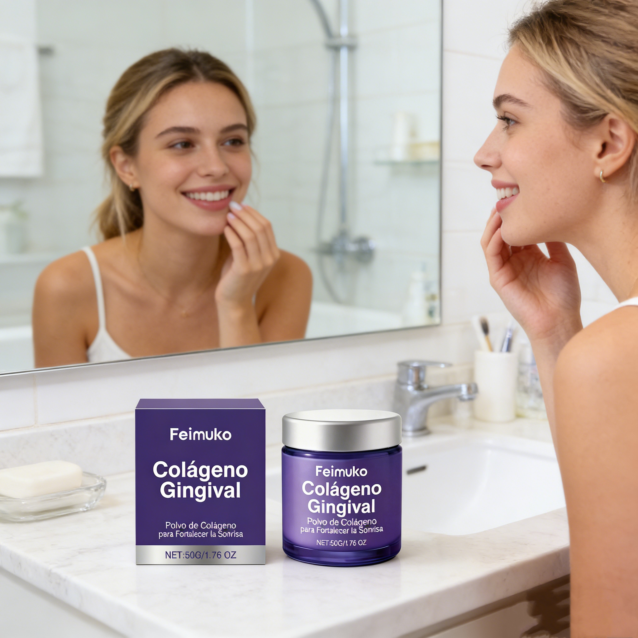 Teeth Whitening App - Collagen Teeth Cleaning Powder Mint Fresh