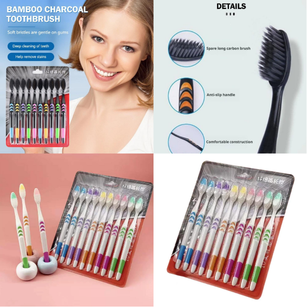 10PCS Toothbrush Natural Bambo - Teeth Whitening Charcoal 리뷰 및 가격