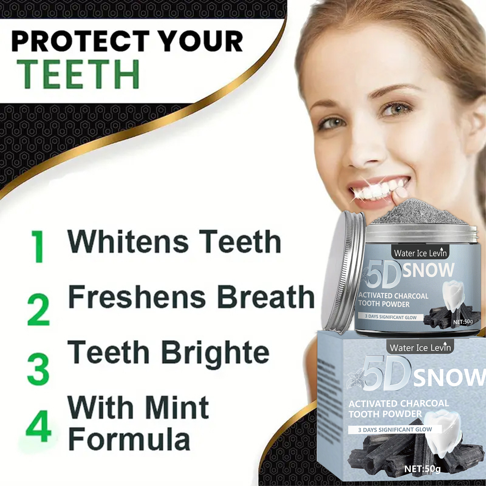Water Ice Levin 5D Snow Activa - Teeth Whitening Charcoal 리뷰 및 가격